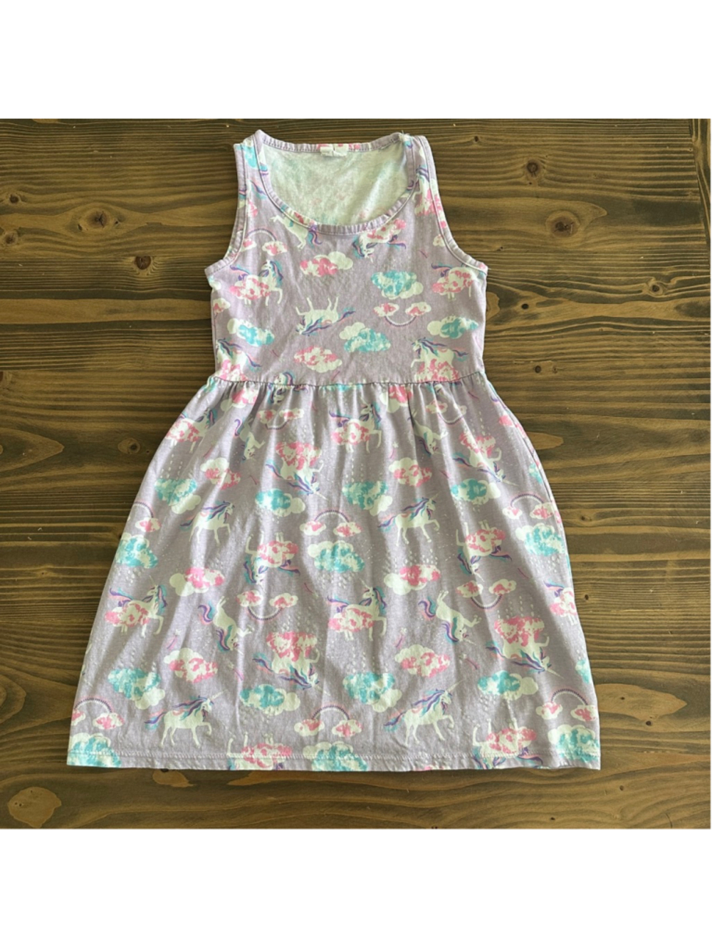 H&M Unicorn Dress Girls 10 12 Purple Pink Glitter Sleeveless Cotton